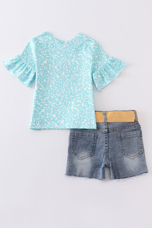 Blue Back To School Denim Short Girl Set