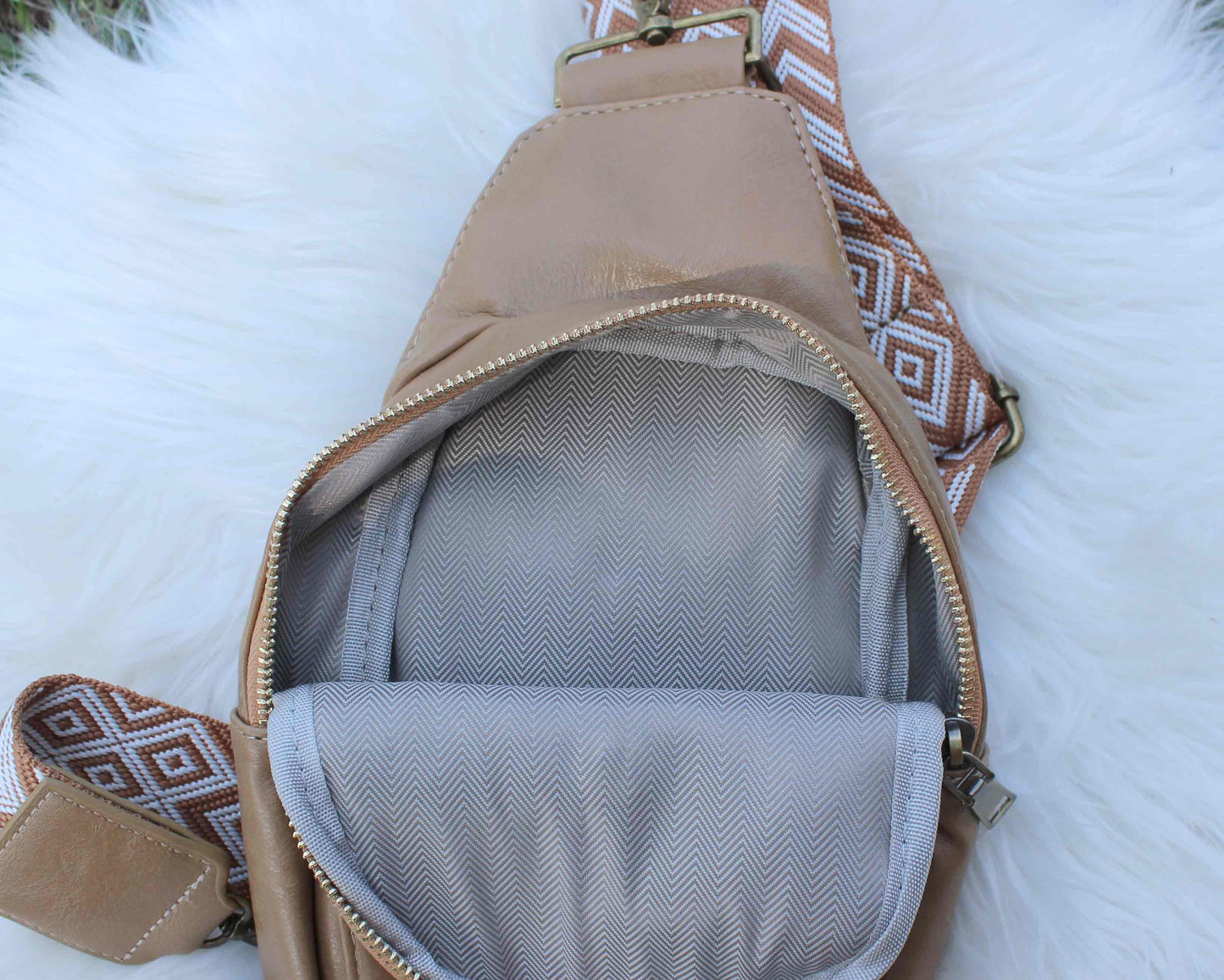 Light Brown/Beige Soft Vegan Leather Crossbody Bag
