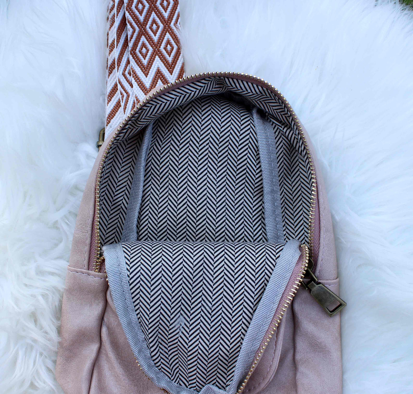 Light Pink Soft Vegan Leather Crossbody Bag