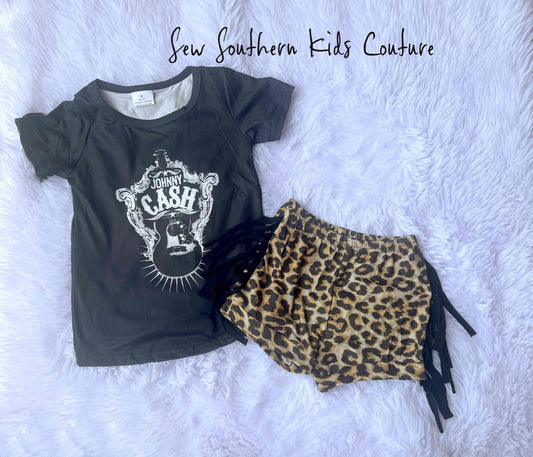 Western Leopard Fringed Shorts and Cash Shirt