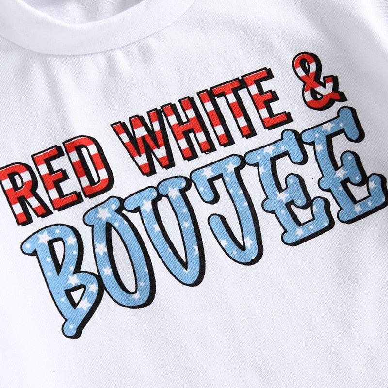 Girls Red White and Boujee T-Shirt, Bummies and Bow