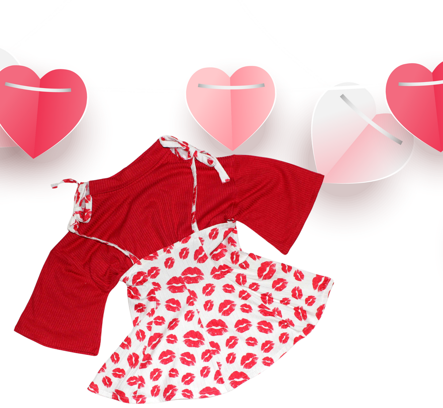 Valentine's Day Kisses Baby Girl Jumper Dress, Sweater, Bow and Matching Socks