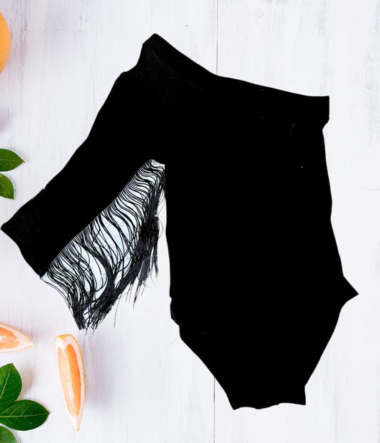 Black One Shoulder Fringed Leotard/Baby Girl Leotard/One Shoulder Leotard/Girl's Western Leotard/Western Shirt/Cowgirl Fringe Sleeve Leotard