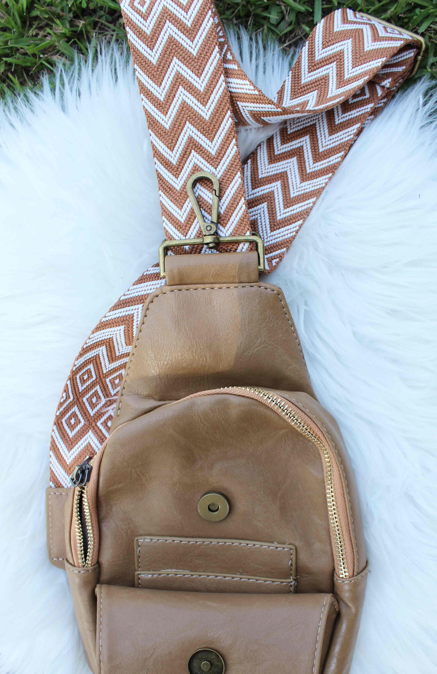 Light Brown/Beige Soft Vegan Leather Crossbody Bag