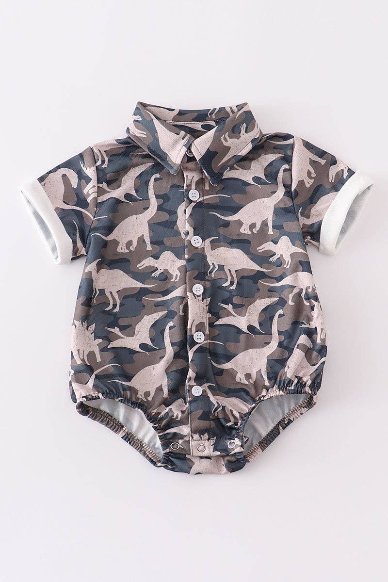Camo Dinosaur Boy Romper