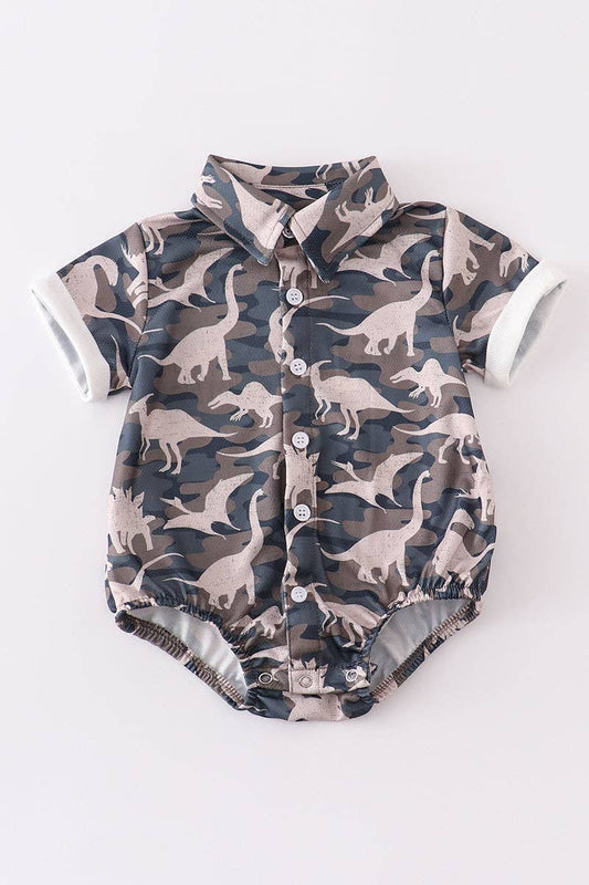 Camo Dinosaur Boy Romper
