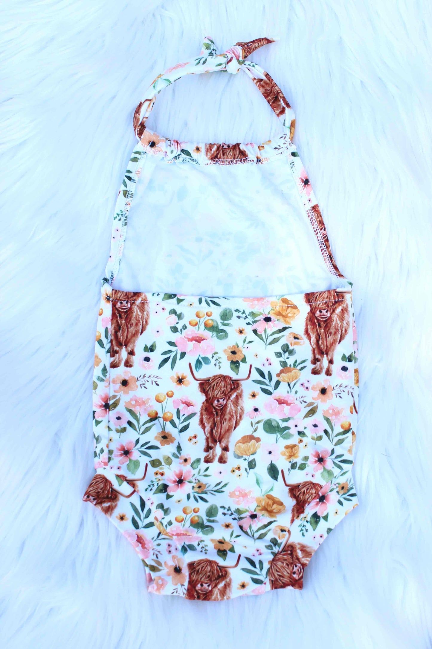 Baby Girl Highland Cow Halter Romper