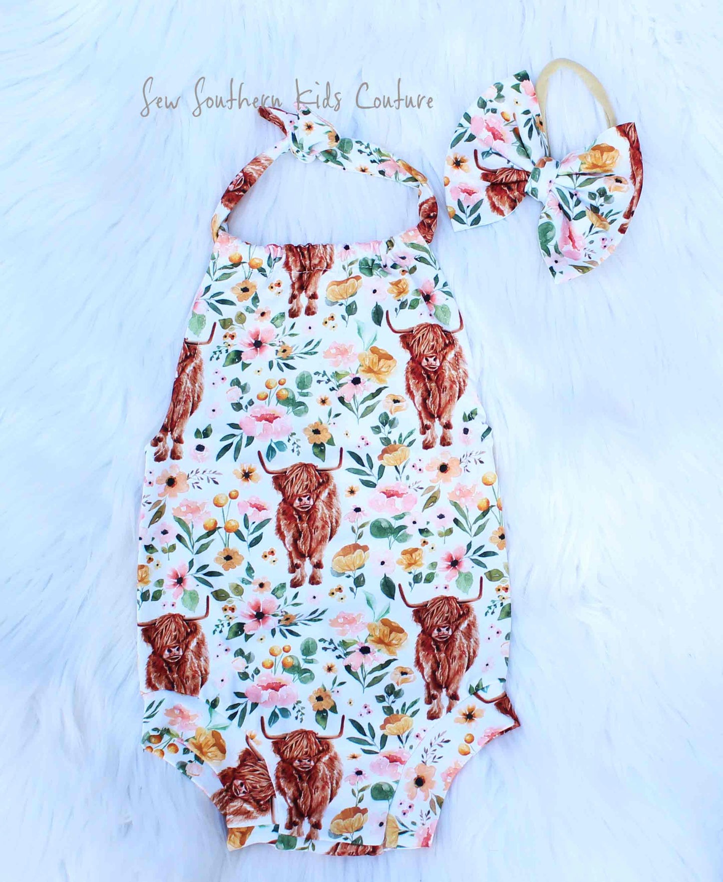 Baby Girl Highland Cow Halter Romper