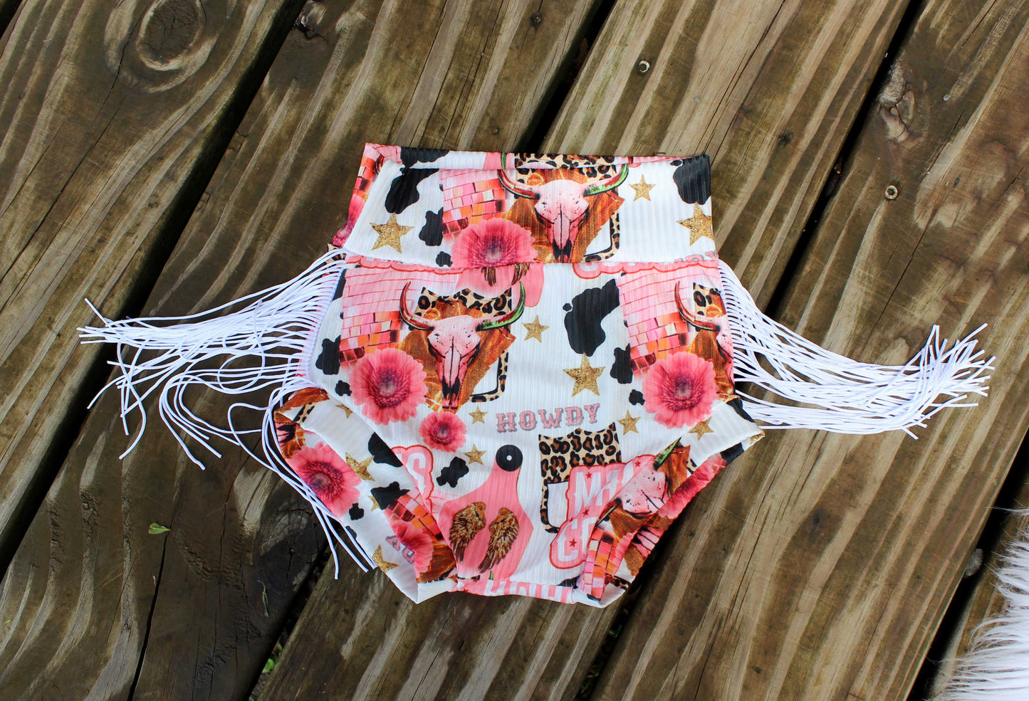 Off The Shoulder Flutter Sleeve Tank Top/Fringe Bummies/Bow Wrap