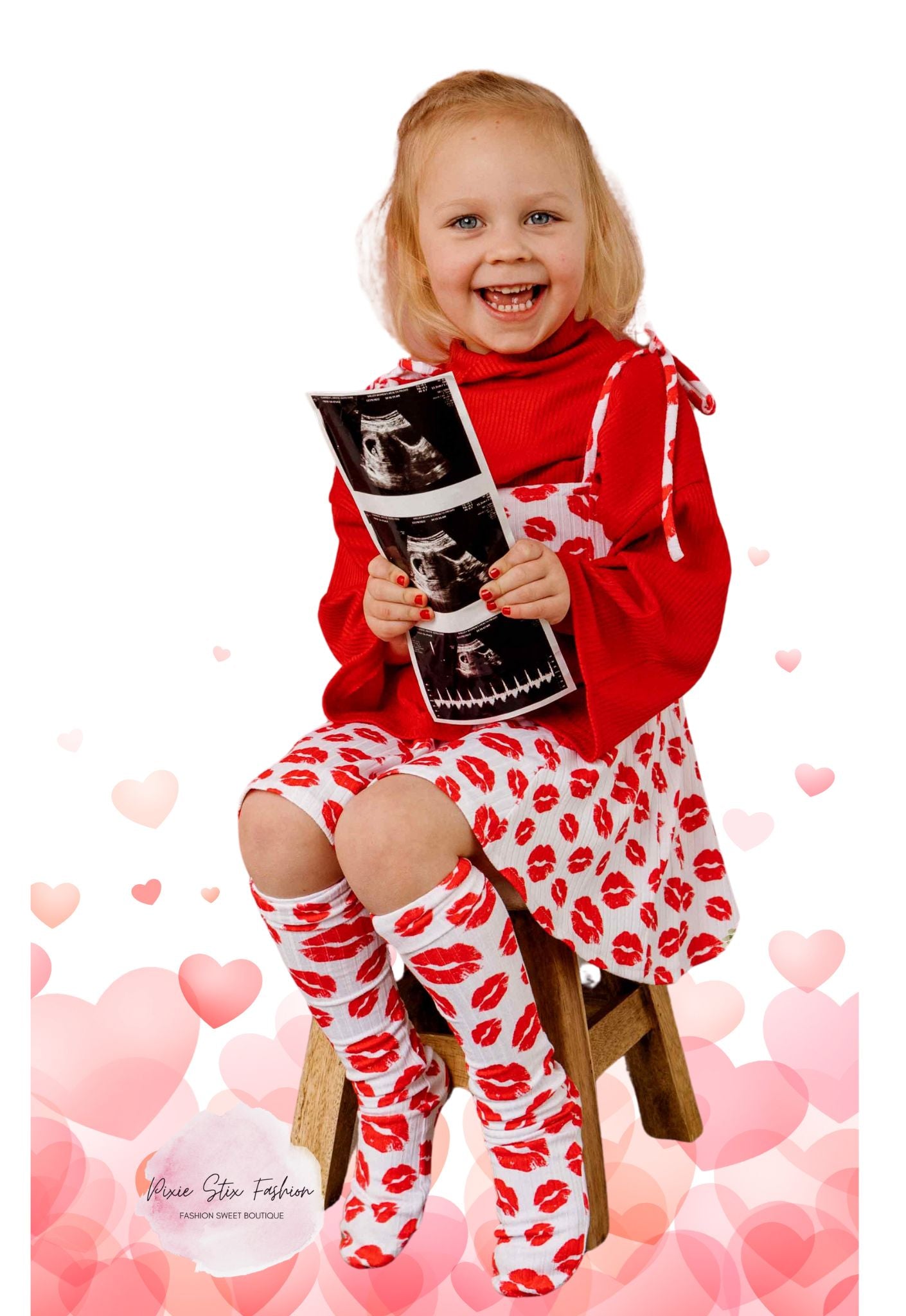 Valentine's Day Kisses Baby Girl Jumper Dress, Sweater, Bow and Matching Socks