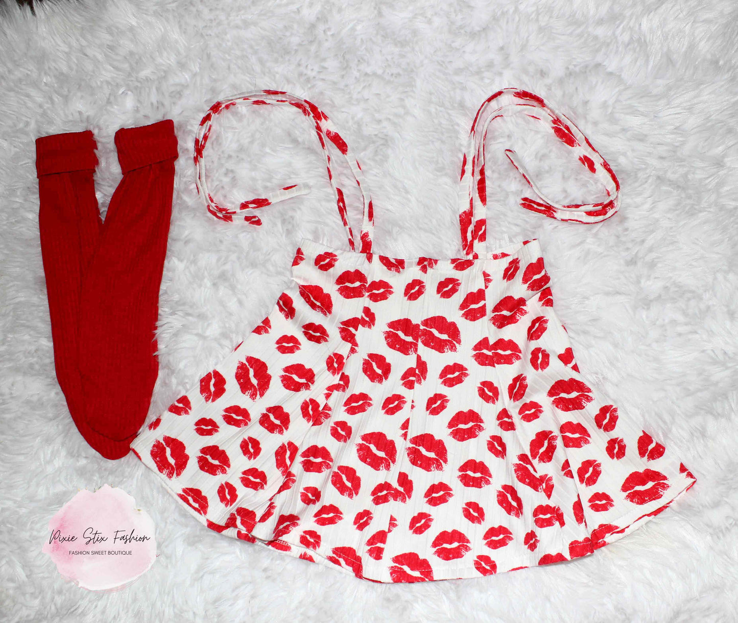 Valentine's Day Kisses Baby Girl Jumper Dress, Sweater, Bow and Matching Socks