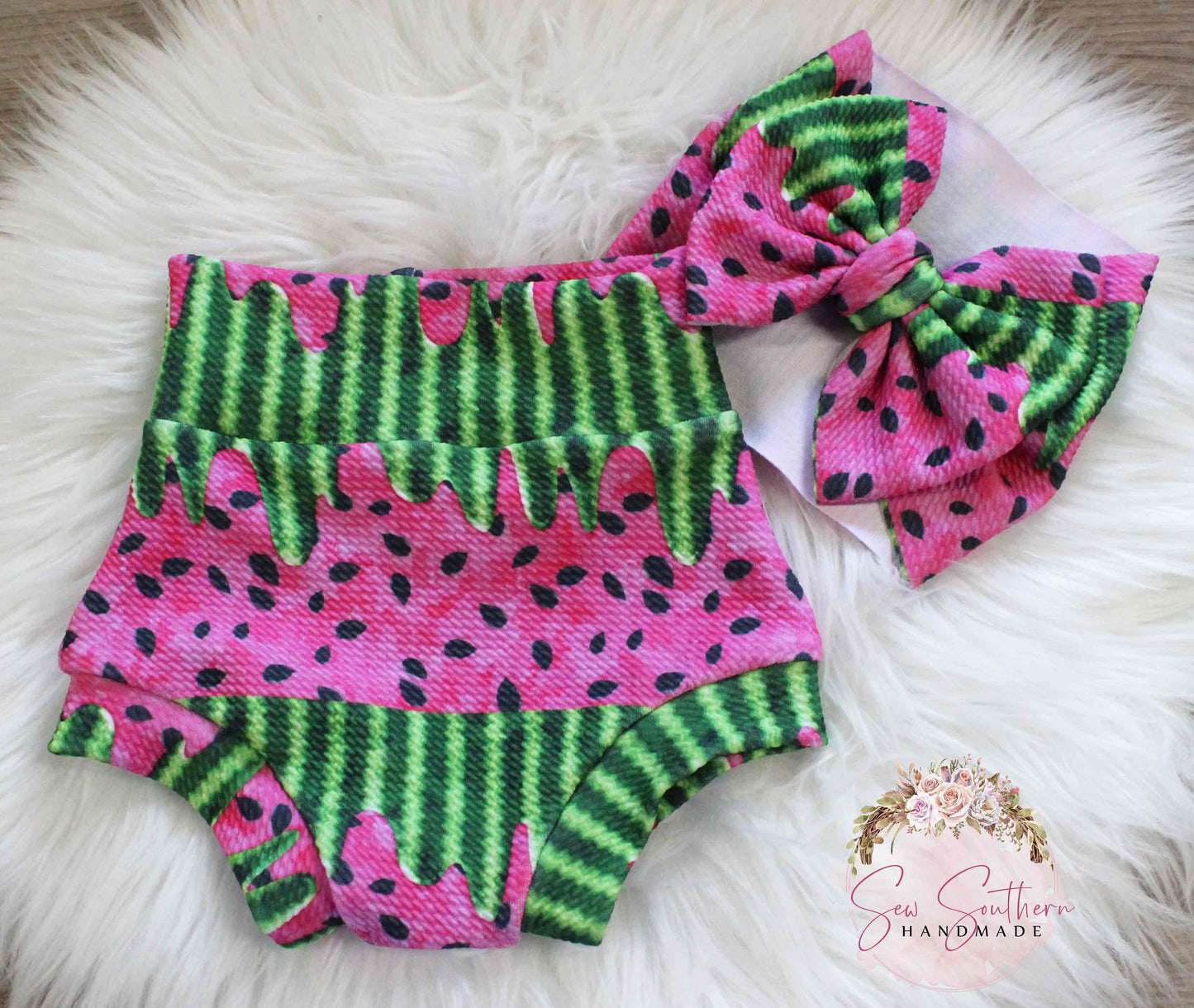 Watermelon Drip Bummie and Bow Set