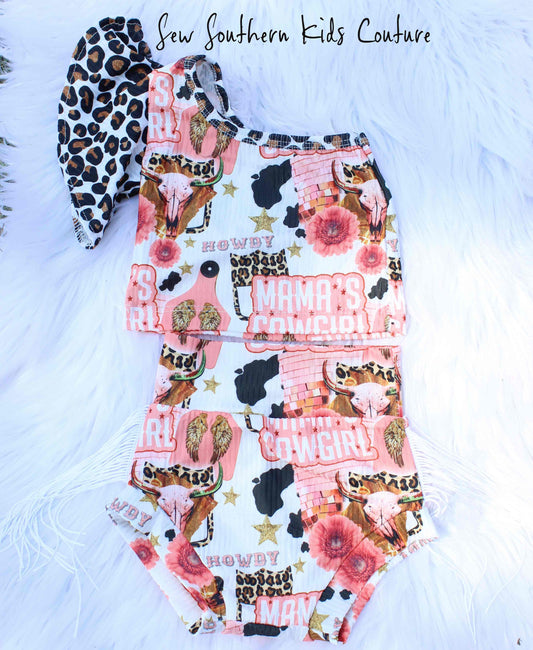 Off The Shoulder Flutter Sleeve Tank Top/Fringe Bummies/Bow Wrap