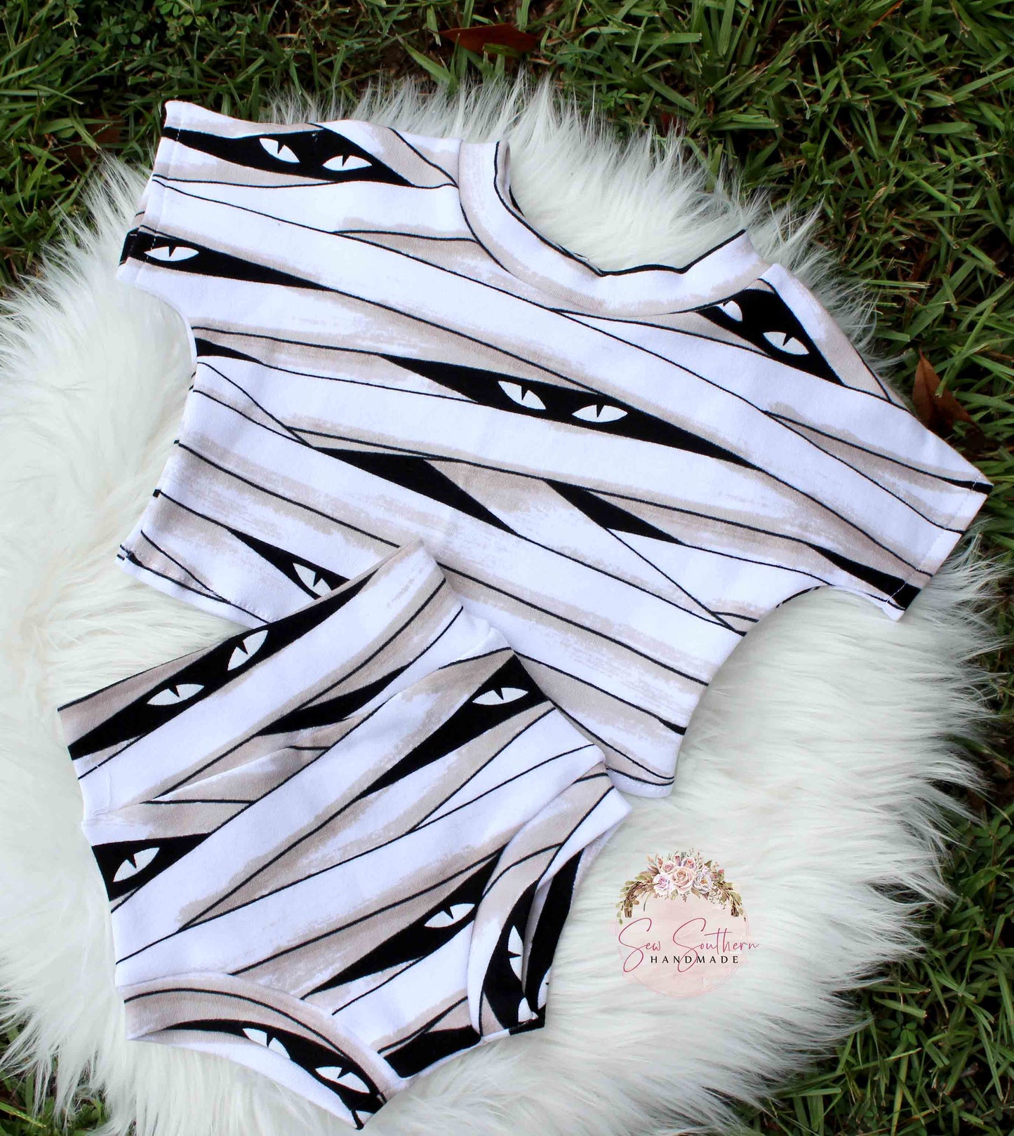 Glow in the Dark Mummy Lounge Set Halloween Bummies and Crop Top