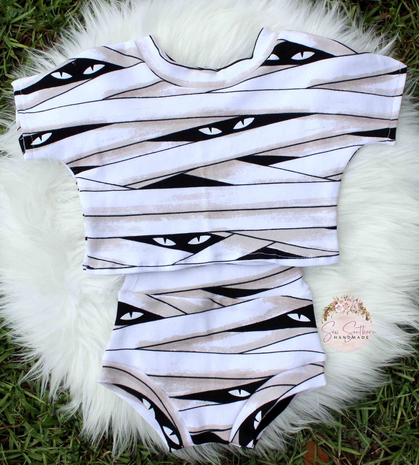 Glow in the Dark Mummy Lounge Set Halloween Bummies and Crop Top