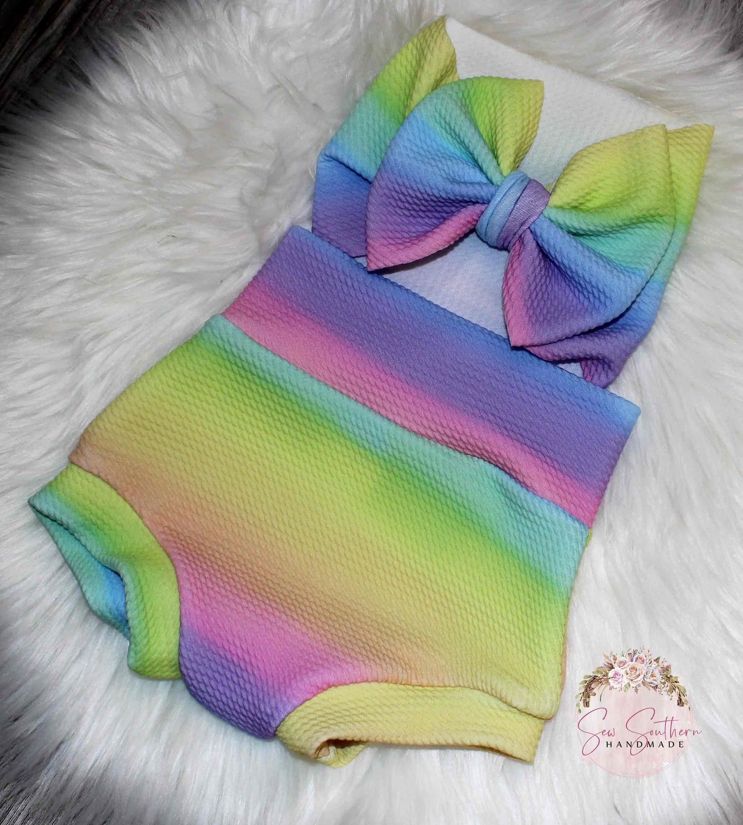 Rainbow Ombre Baby Bummies, Rainbow Headwrap Bow