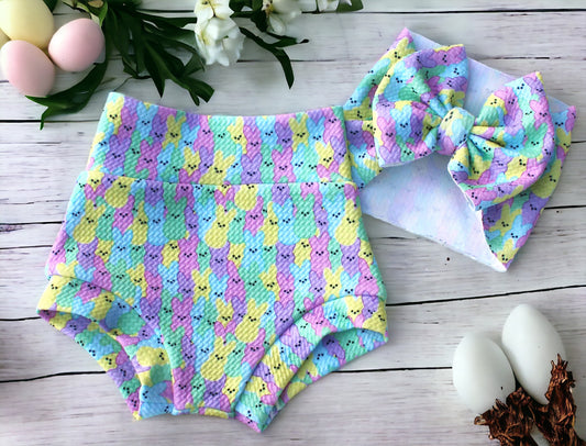 Easter Peep Marshmellow  Bummie and Bow Set, Toddler Bummies, Baby Bummies, First Easter Outfit