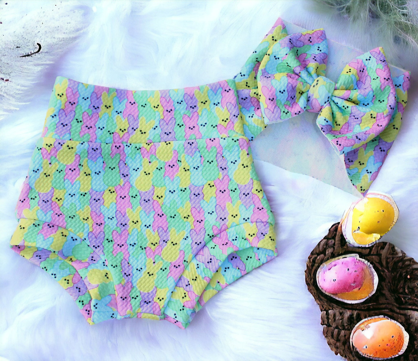 Easter Peep Marshmellow Bummie and Bow Set, Toddler Bummies, Baby Bummies, First Easter Outfit