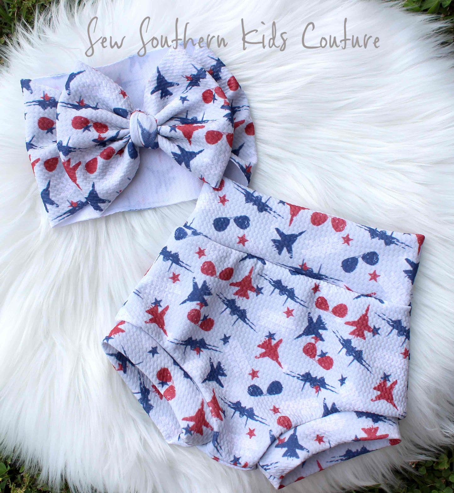 Patriotic Bummies & Bow Set/Airplane Buummies/Gender Neutral Fourth of July Bummies