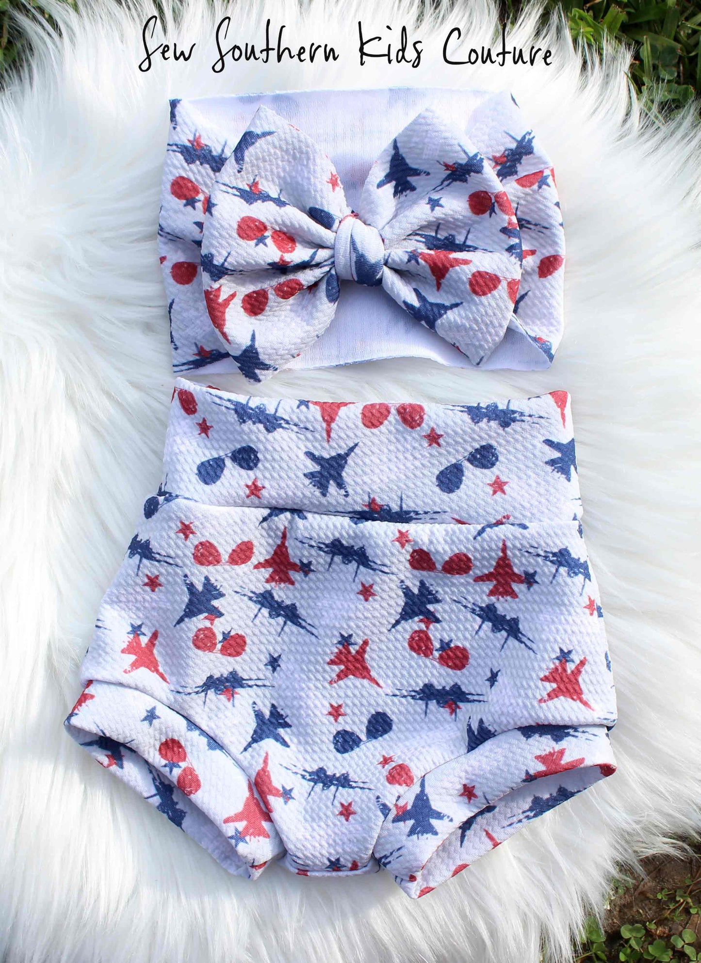 Patriotic Bummies & Bow Set/Airplane Buummies/Gender Neutral Fourth of July Bummies