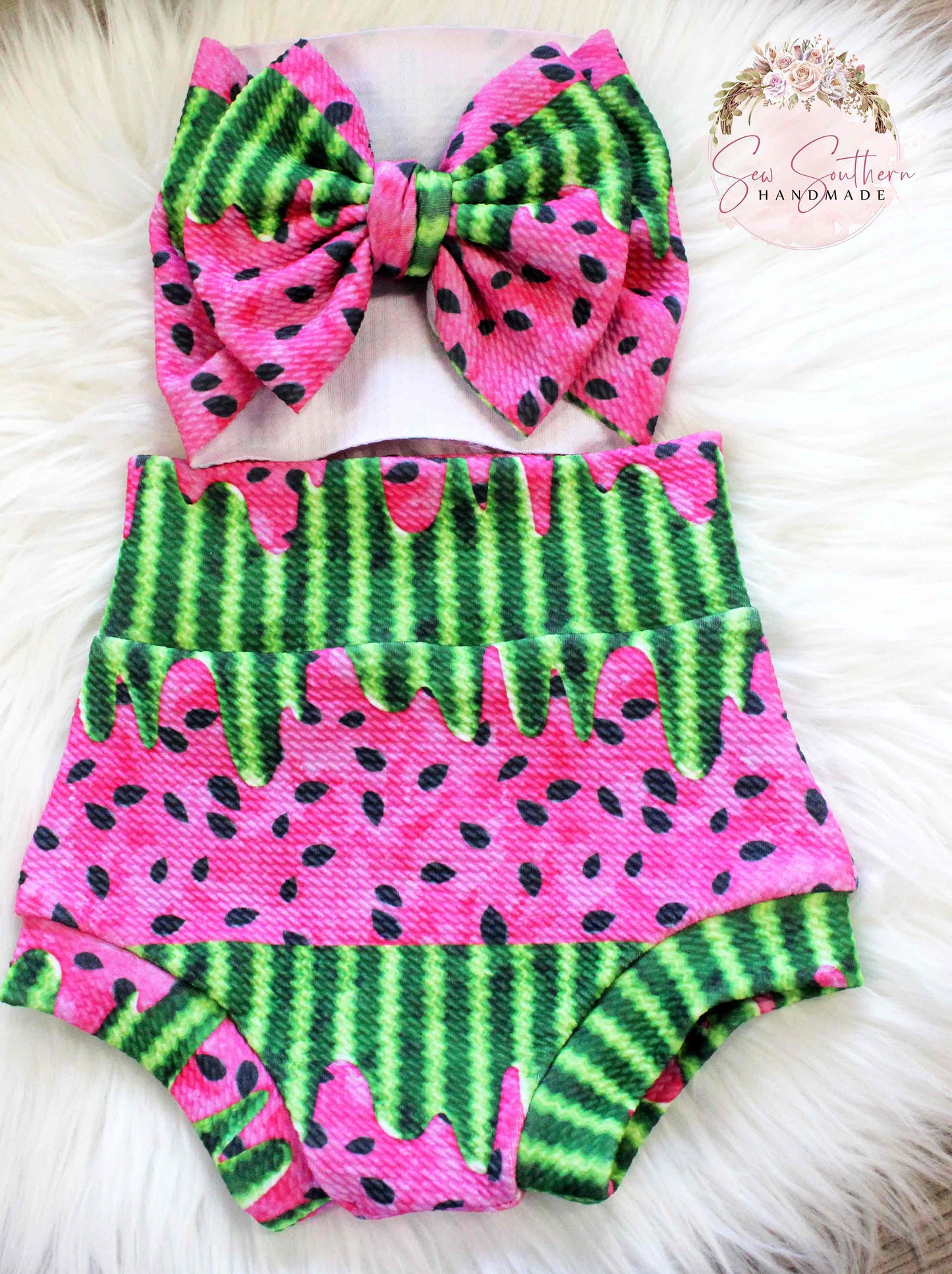 Watermelon Drip Bummie and Bow Set
