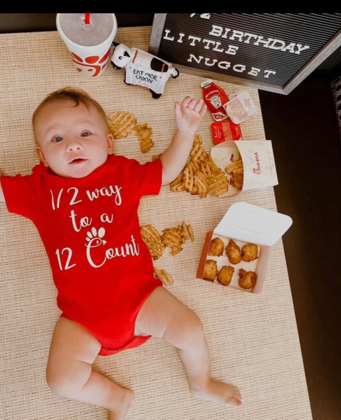 1/2 Way to A 12- Count Chick Fil A Onesie, Bummies and Bow Set