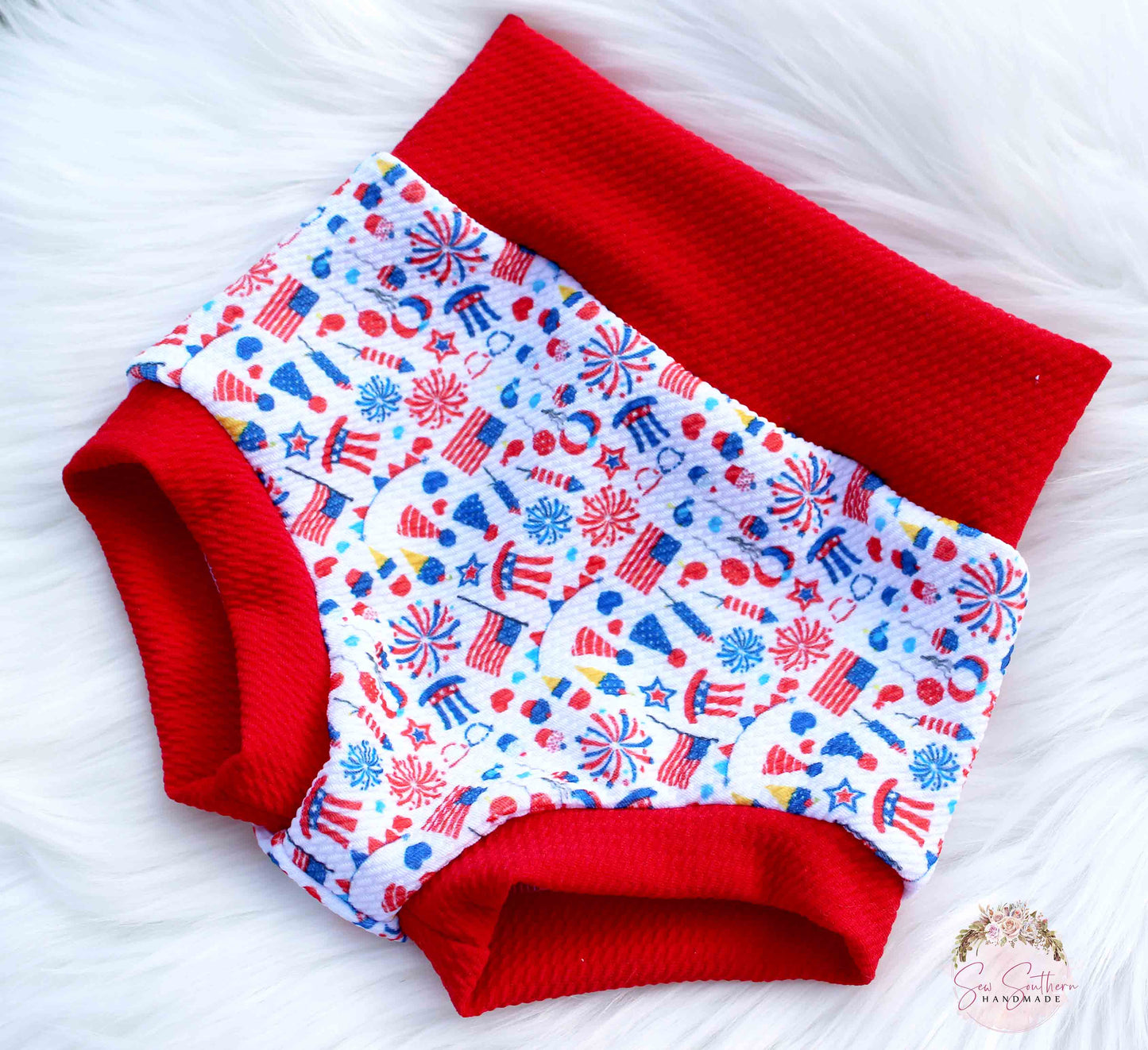 Red, White & Blue Patriotic Bummies Bow Set/High Waisted Bummies