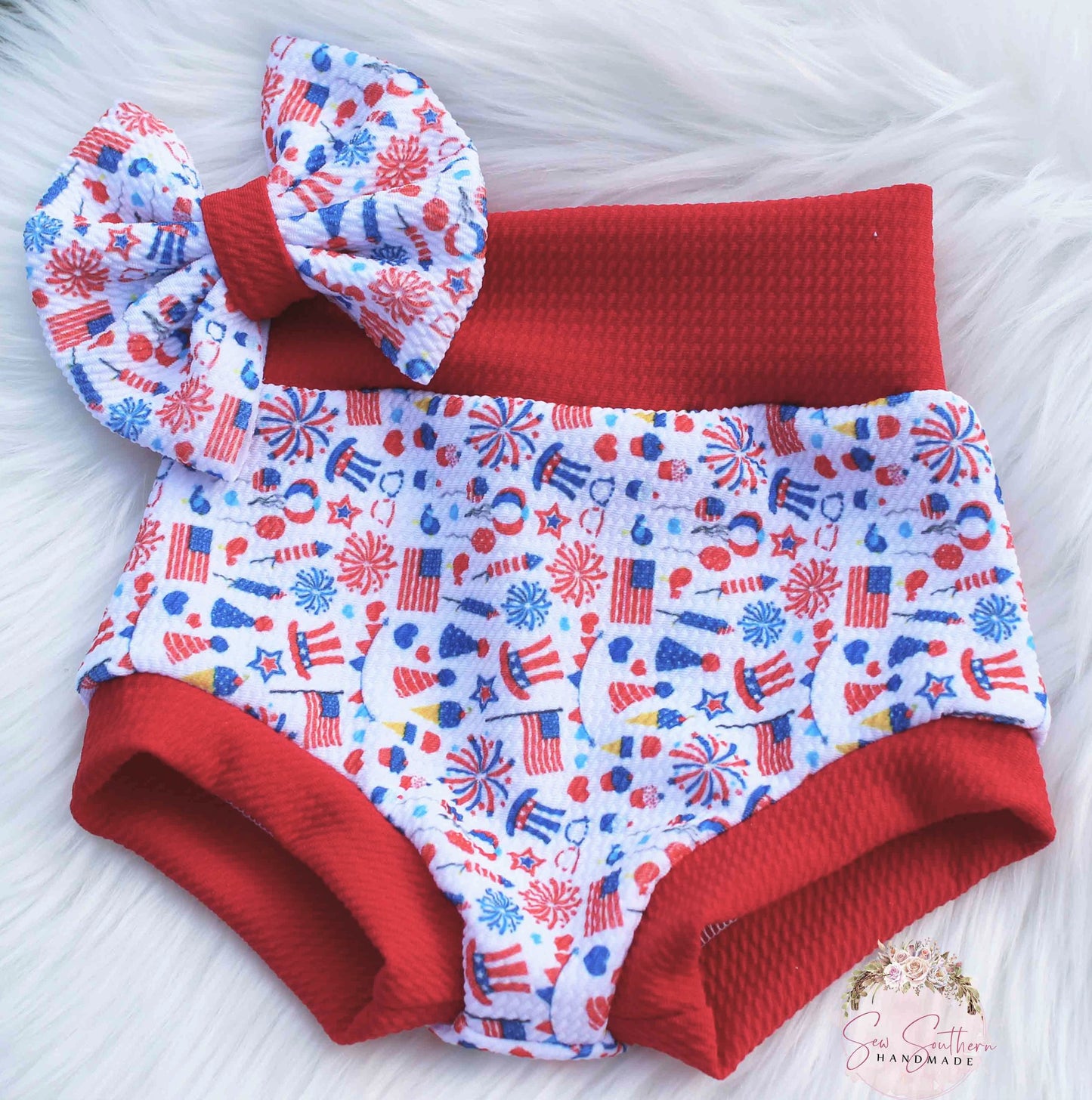 Red, White & Blue Patriotic Bummies Bow Set/High Waisted Bummies