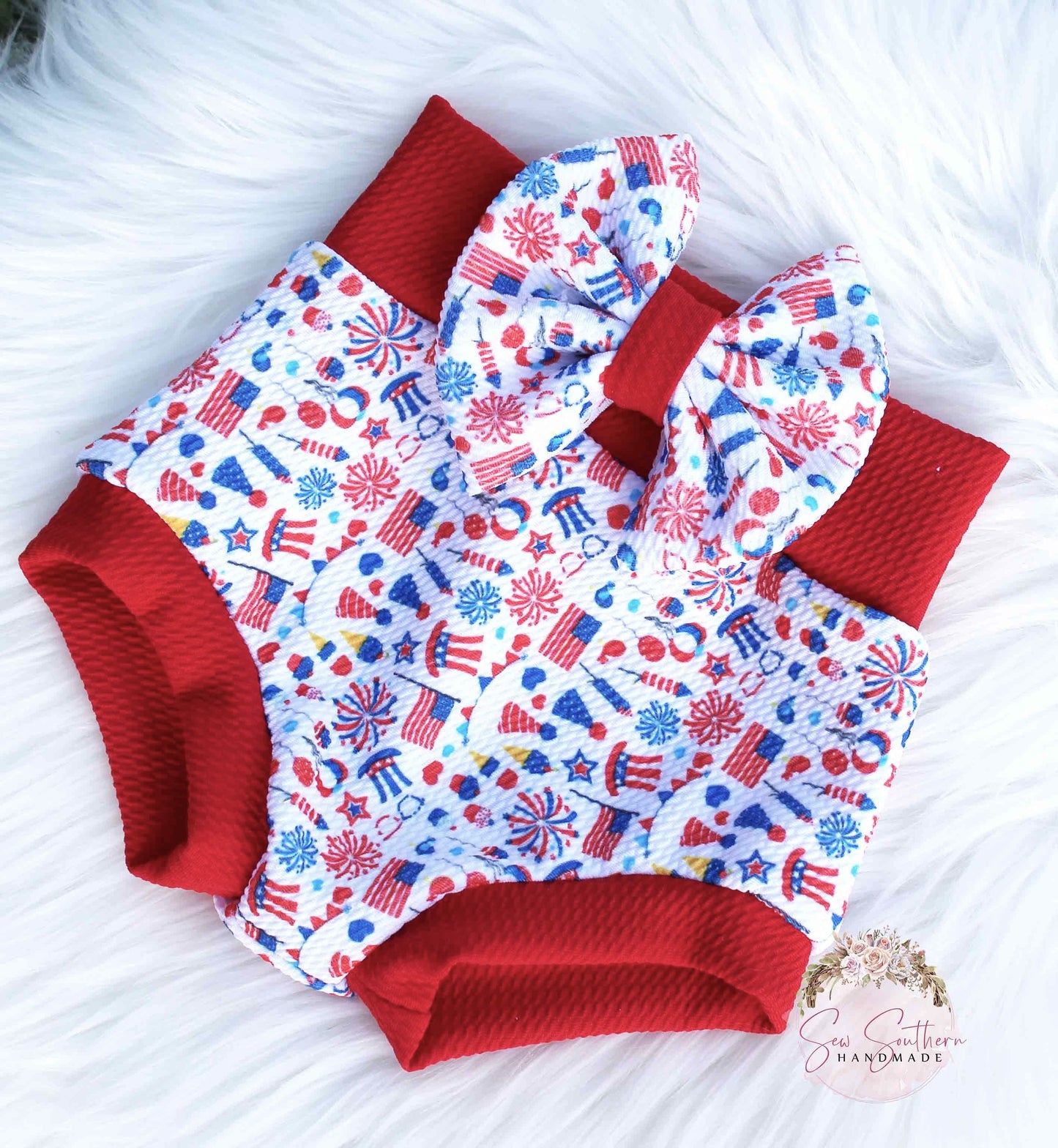 Red, White & Blue Patriotic Bummies Bow Set/High Waisted Bummies