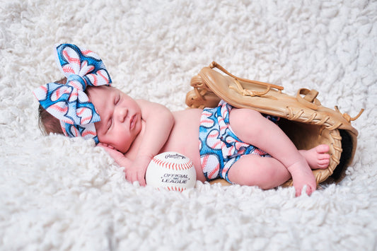 Baseball Hearts Bummie and Bow Set