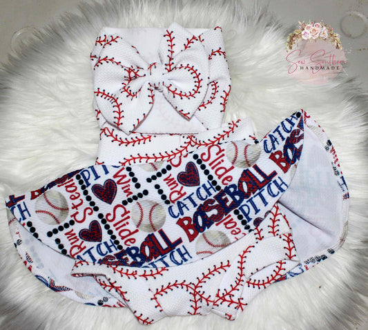 Baby Girl Baseball Skirted Bummies