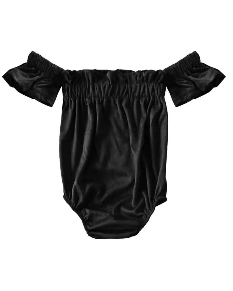 Cami Off Shoulder Flutter Sleeve Leotard - Black