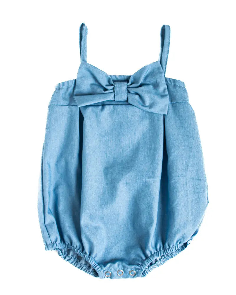 Sofia Bow Front Bubble Romper - Chambray Blue