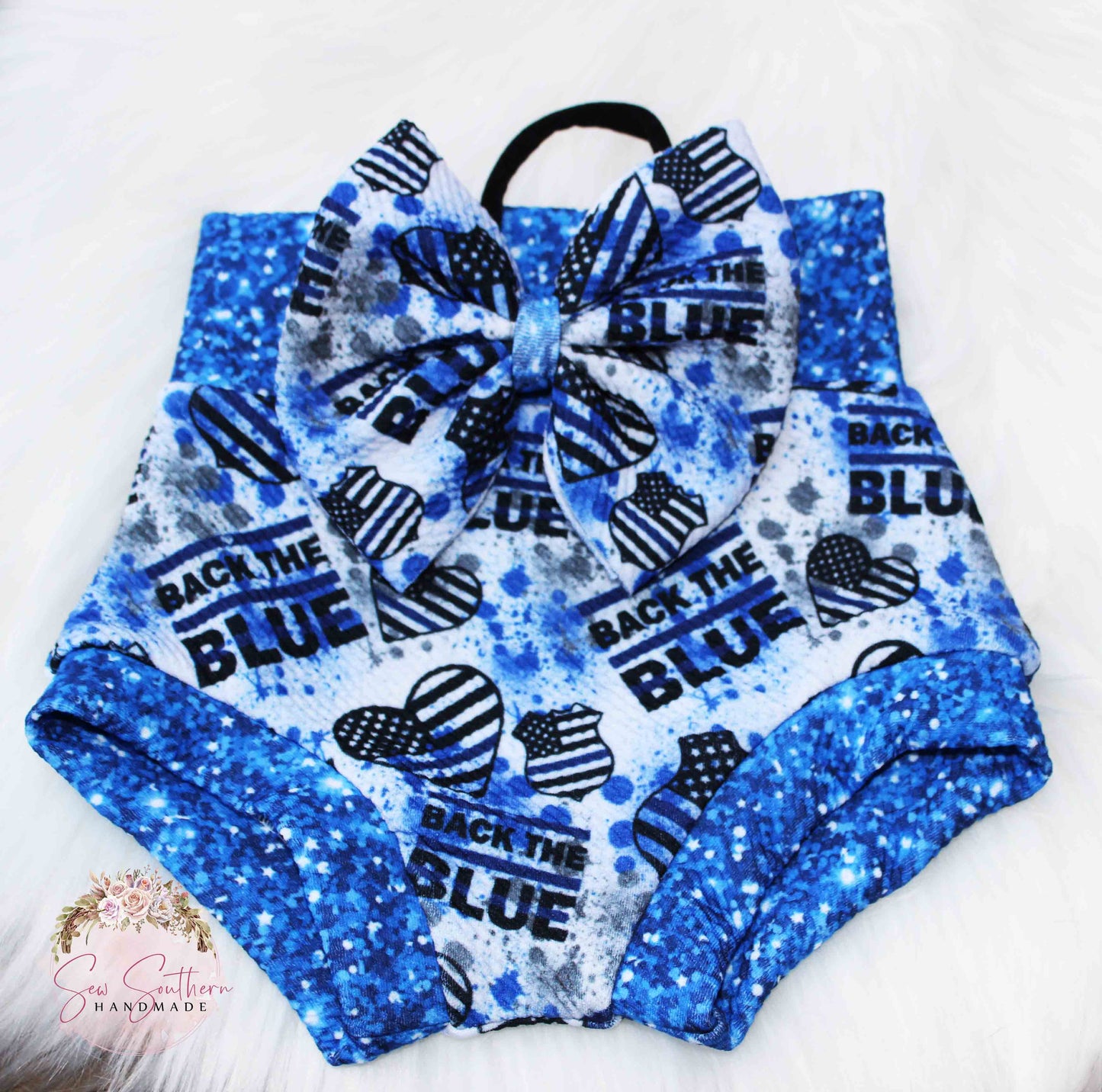 Back The BLUE Bummie, Baby Shorts, Thin Blue Line, High Waisted Bummie Shorts
