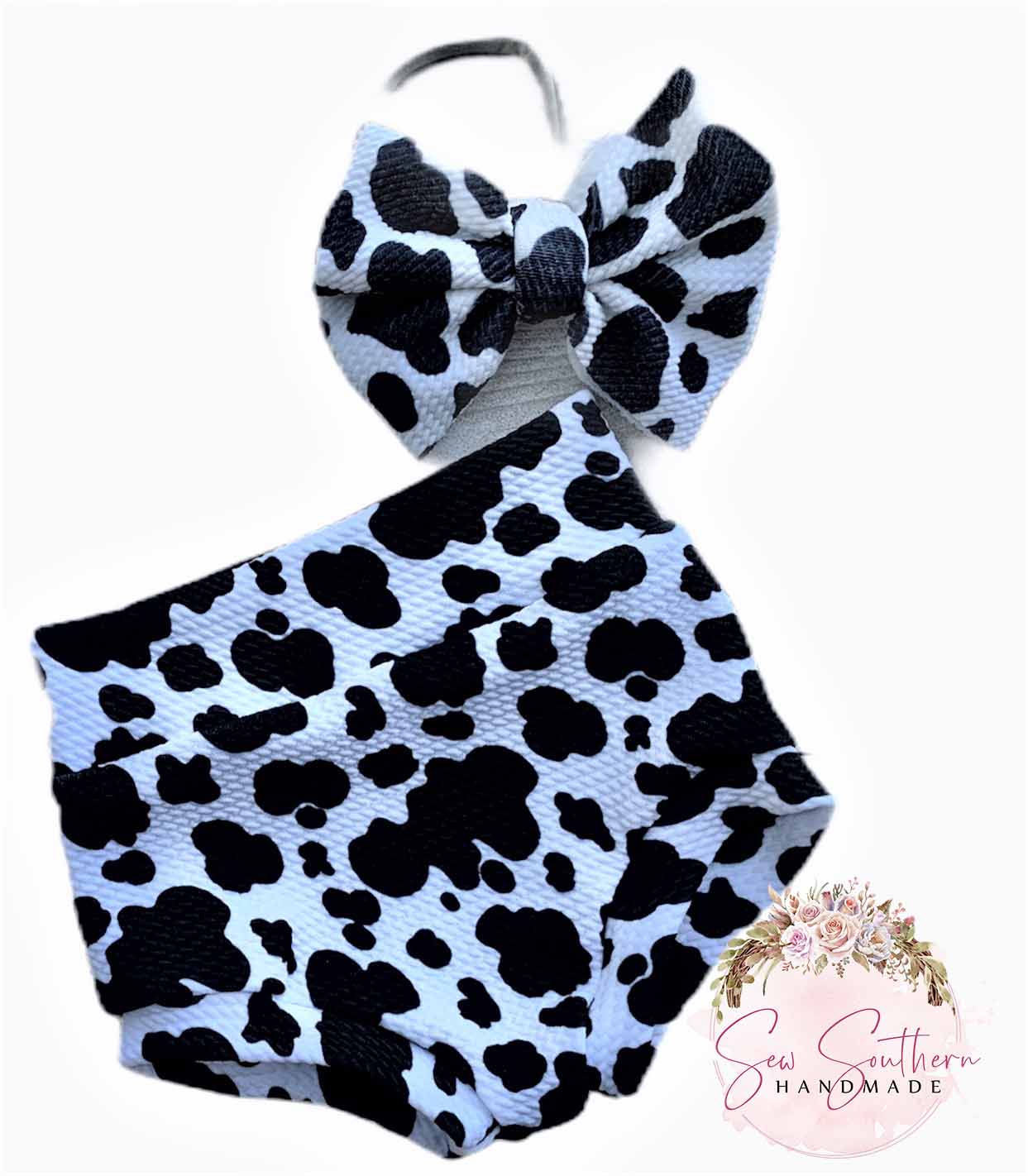 Cow Spots Highwaisted Bummies and Bow Set