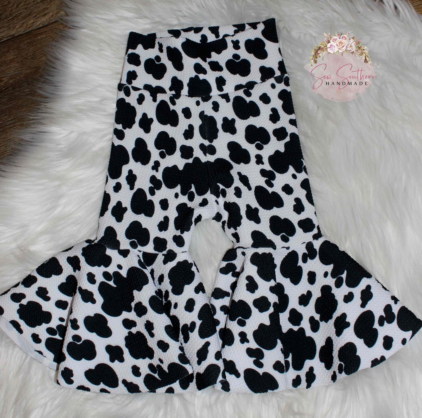 Western Cow Print "One" First Birthday Bell Bottoms and Bodysuit Outfit