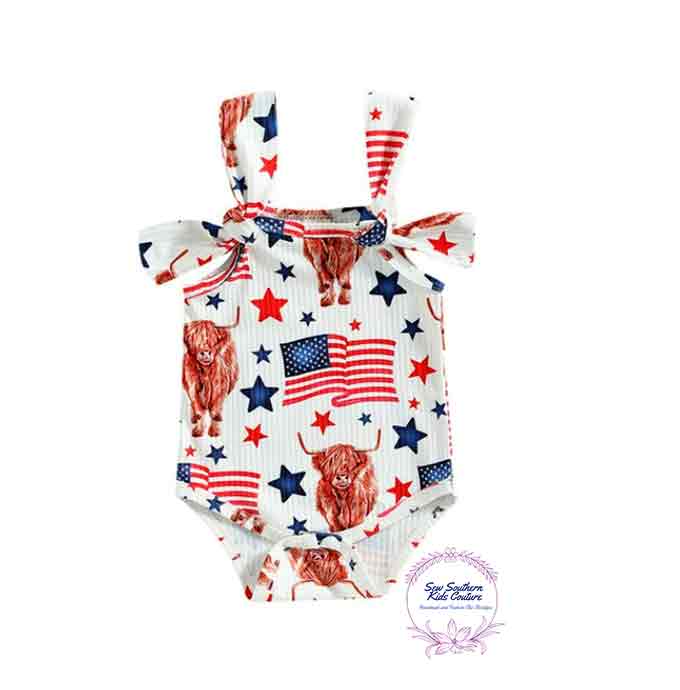 Highland Cow Fourth of July Baby Romper