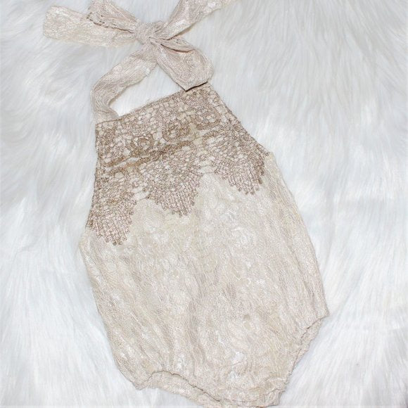 Gilda Lace Romper-Gold Lace Bubble Romper
