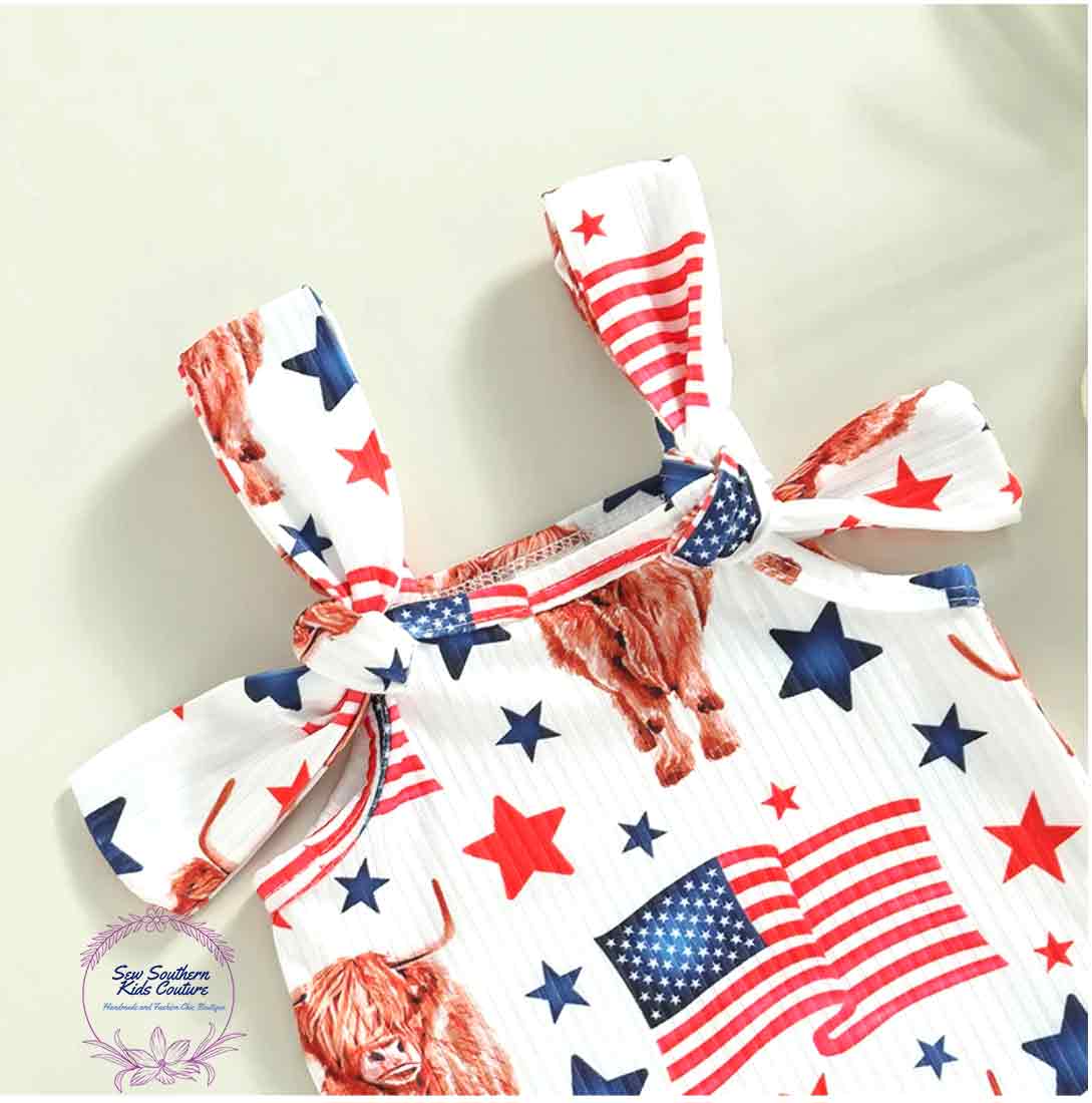 Highland Cow Fourth of July Baby Romper