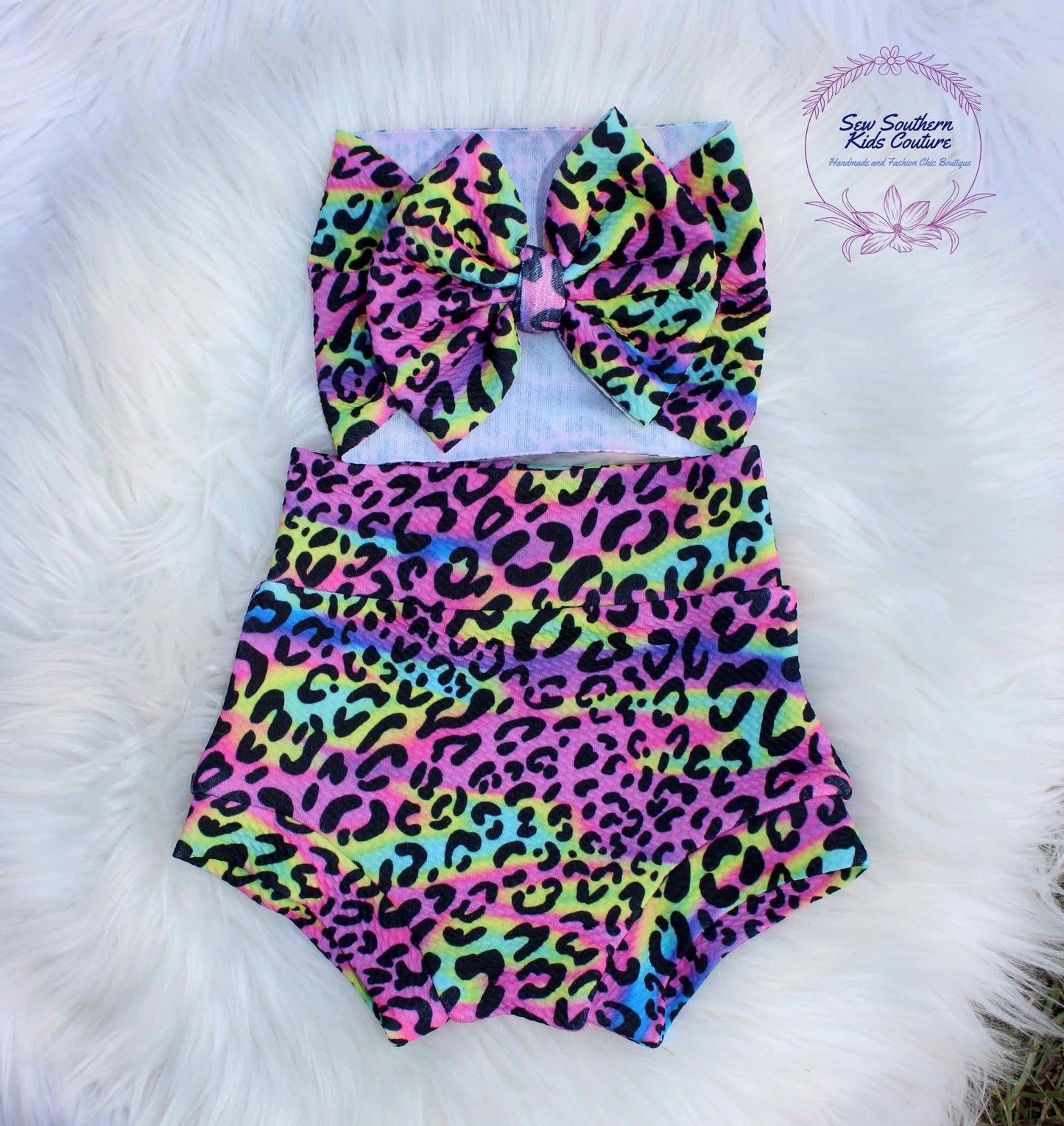 Neon Cheetah/Leopard Bummies and Bow