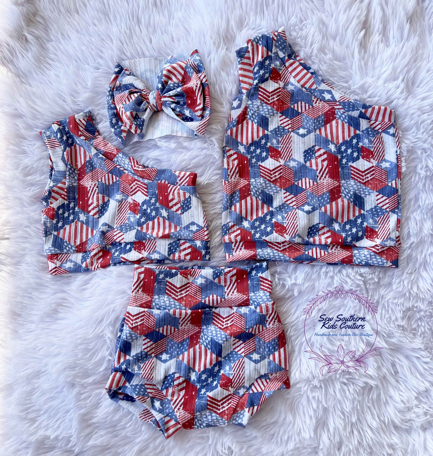 Bummie and One Shoulder Crop Tank Top Patriotic Outfit