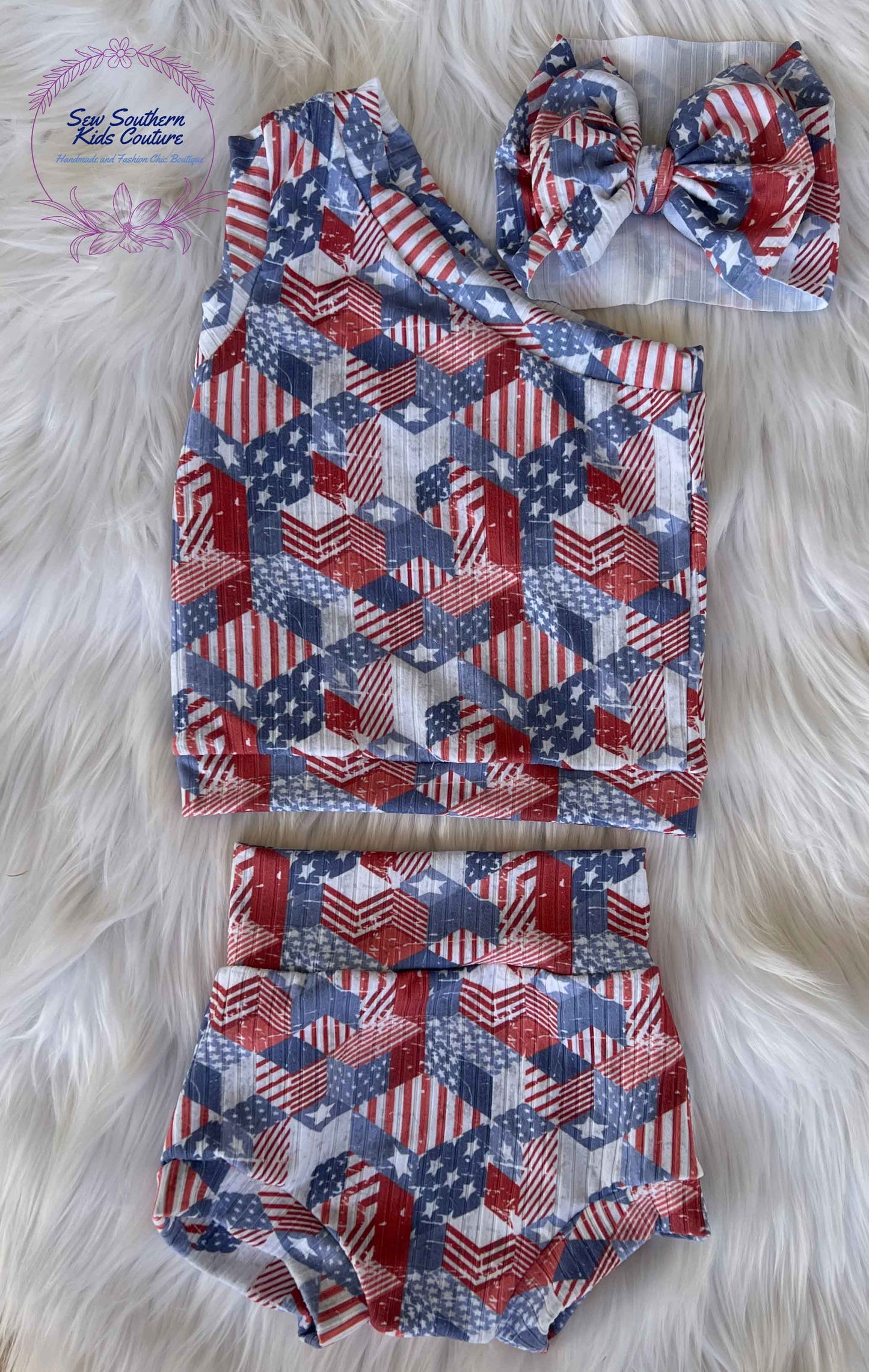 Bummie and One Shoulder Crop Tank Top Patriotic Outfit
