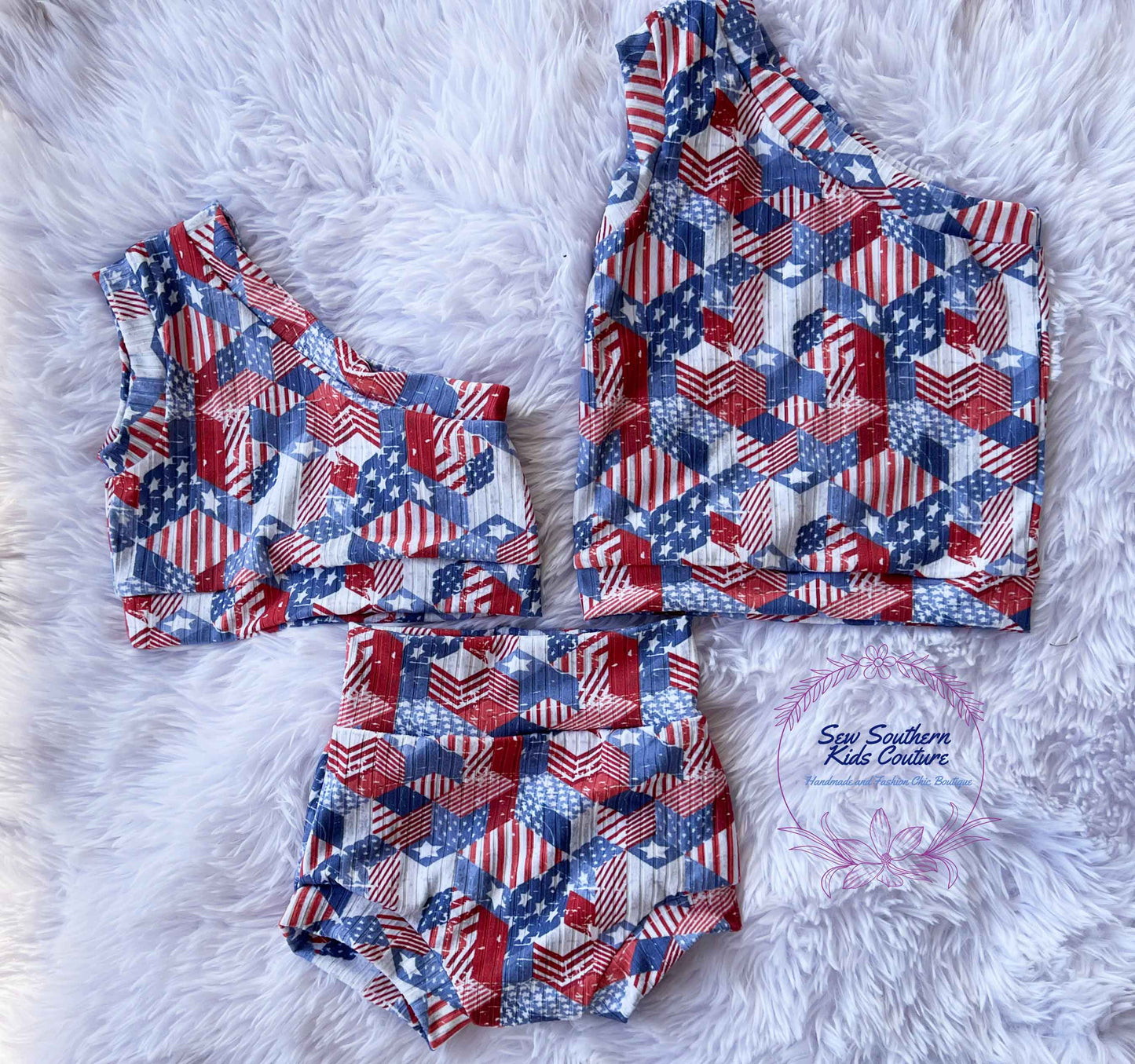 Bummie and One Shoulder Crop Tank Top Patriotic Outfit