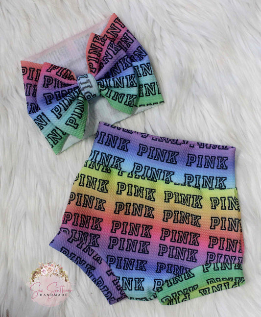 2 Pc PINK Baby Bummie  and Bow Set