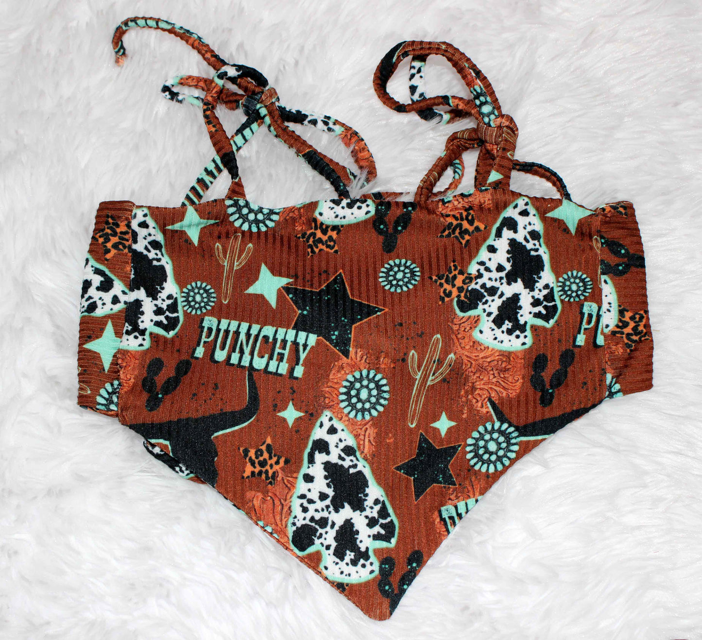 Punchy Western Halter Top and Cow Spot Bummie Set