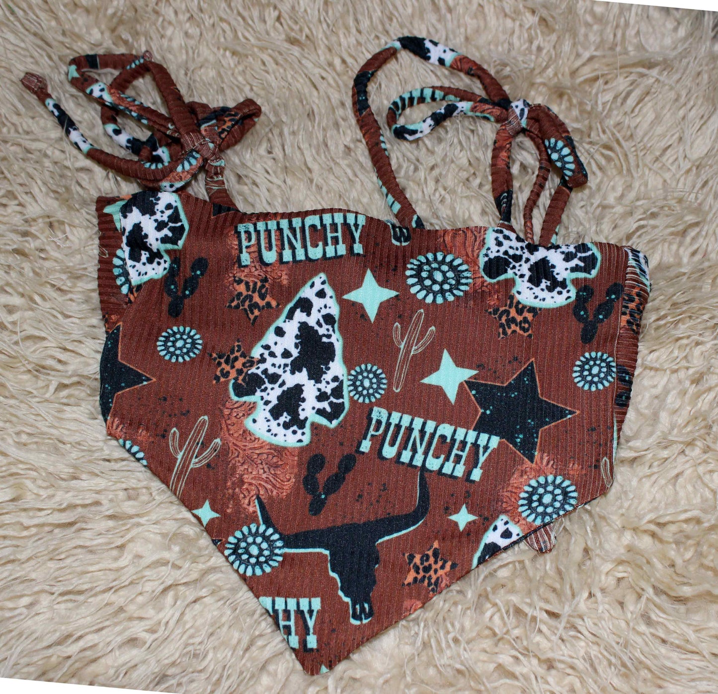 Punchy Western Halter Top and Cow Spot Bummie Set