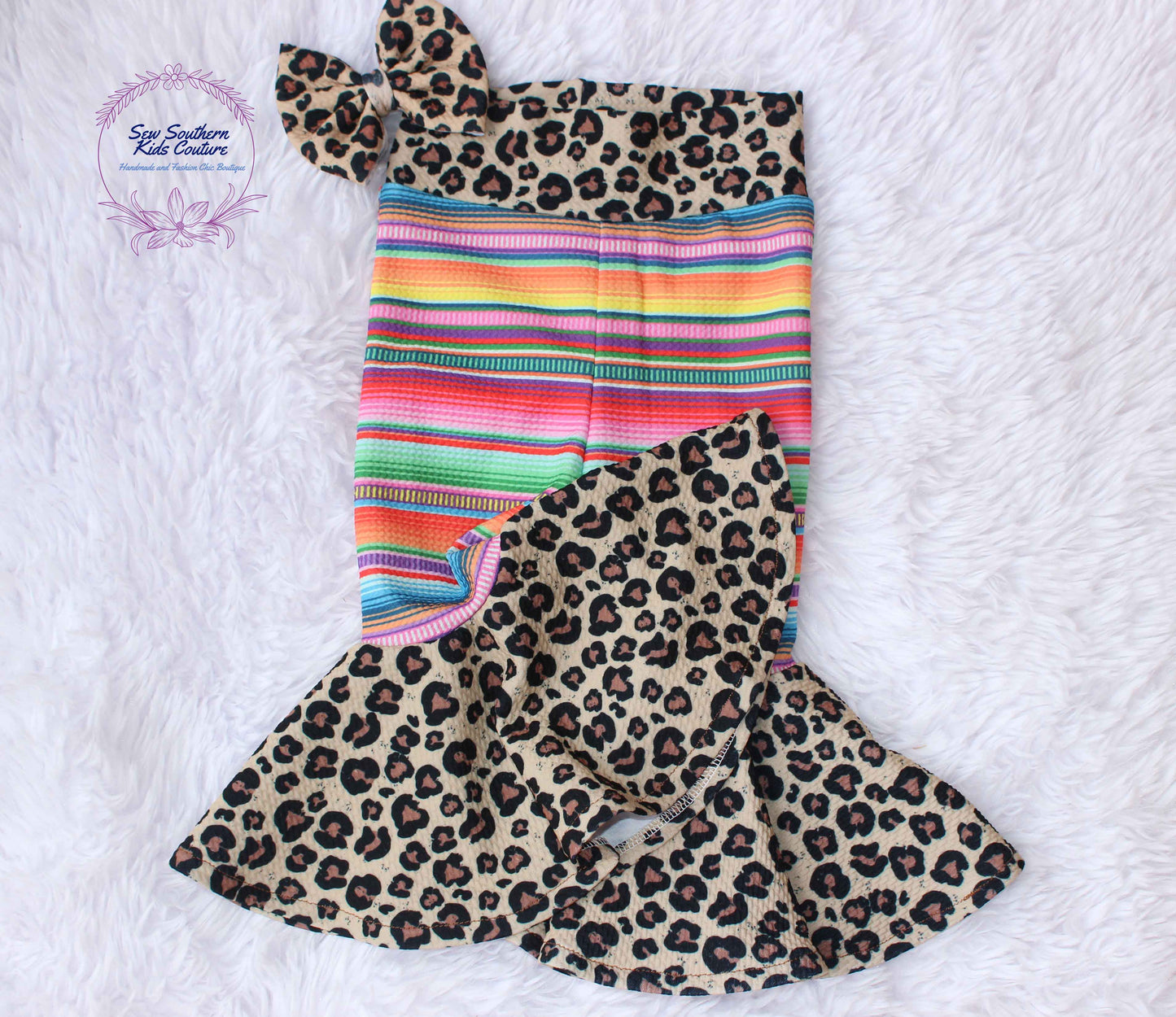 2 Pc Mexican Serape and Leopard Bell Bottom Pants