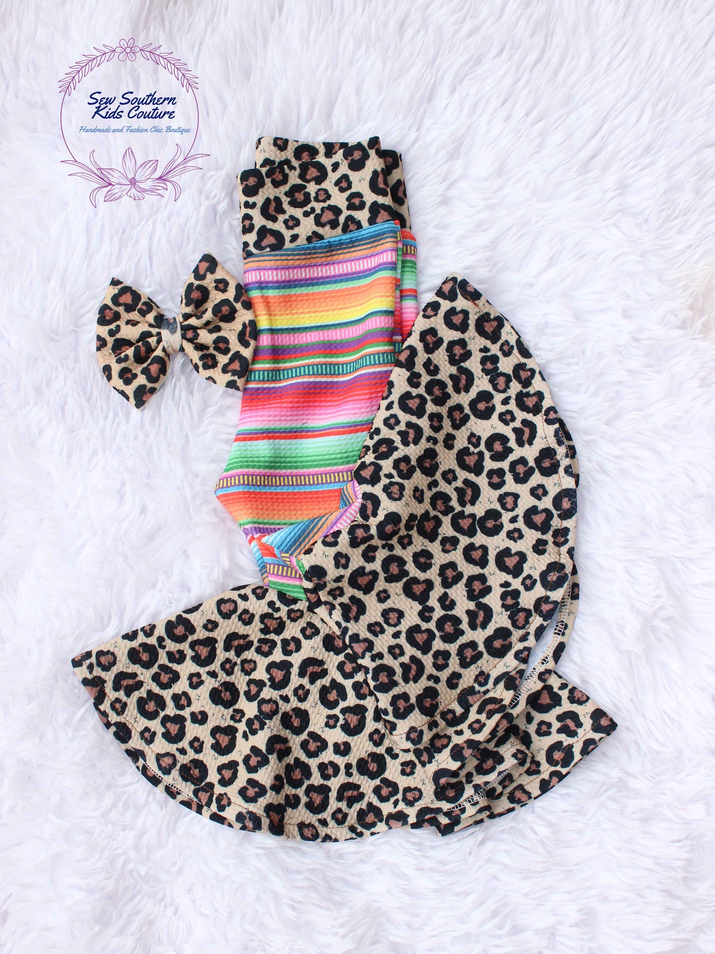 2 Pc Mexican Serape and Leopard Bell Bottom Pants