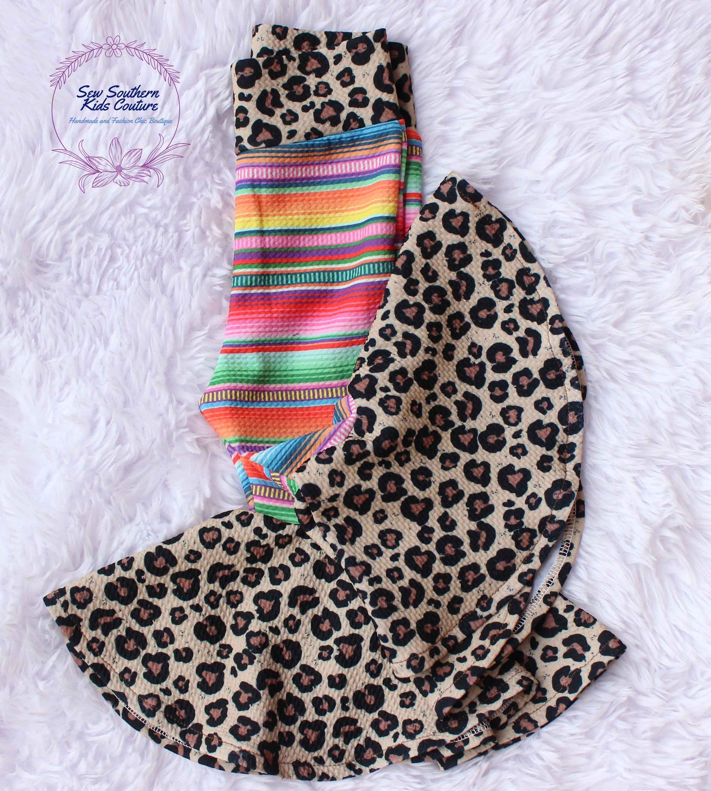 2 Pc Mexican Serape and Leopard Bell Bottom Pants