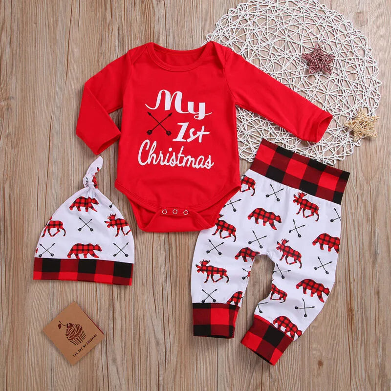 My First Christmas Buffalo Plaid Infant Baby Boy Christmas Outfit